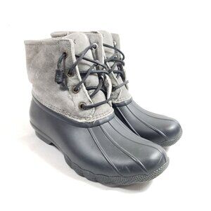 Sperry Women's Size 5 Saltwater Rubber Duck Boots Black Gray Lined